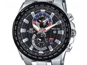 ساعه من Casio تعمل بعدادات بلون اسود وسير فضي من المعدن