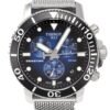ساعه من tissot تعمل بعدادات بلون اسود & ازرق وسير فضي من المعدن