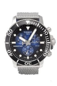 ساعه من tissot تعمل بعدادات بلون اسود & ازرق وسير فضي من المعدن