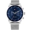 1710420-tommy-hilfiger-watch-men-blue-dial-stainless-steel-metal-silver-mesh-strap-quartz-analog-dual-time-sawyer ساعة تومي هيلفيغر للرجال 1710420