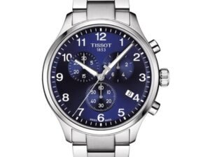 ساعه من tissot تعمل بعدادات بلون ابيض وسير بنى من المعدن