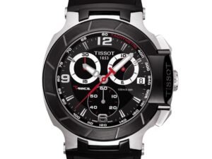 ساعه من tissot تعمل بعدادات بلون اسود وسير اسود من المطاط