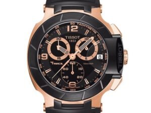 ساعه من tissot تعمل بعدادات بلون اسود وسير اسود من المطاط