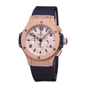 ساعه منHUBLOT تعمل بعدادات بلون دهبي وسير اسود من المطاط