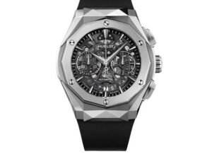 ساعه منHUBLOT تعمل بعدادات بلون رمادى وسير اسود من المطاط
