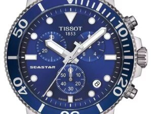 ساعه من tissot تعمل بعدادات بلون ازرق وسير فضي من المعدن