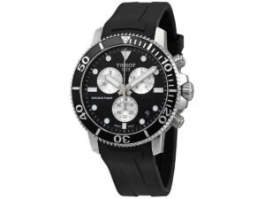ساعه من tissot تعمل بعدادات بلون اسود وسير اسود من المطاط