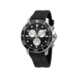 ساعه من tissot تعمل بعدادات بلون اسود وسير اسود من المطاط