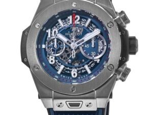 ساعه من Hublot تعمل بعدادات بلون اسود وسير اسود من المطاط