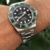 ساعة رولكس صب مارينر ميرور اوريجينال Rolex submariner استيك فضي ومينا لون اسود وفريم اخضر
