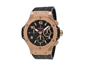ساعه من Hublot تعمل بعدادات بلون اسود وسير اسود من المطاط