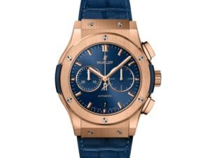 ساعه من Hublot تعمل بعدادات بلون ازرق وسير ازرق من المطاط