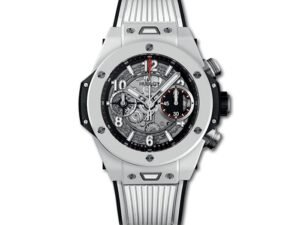 ساعه من Hublot تعمل بعدادات بلون رمادي وسير رمادي من المطاط