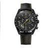 ساعه من OMEGA 007 تعمل بعدادات بلون اسود وسير جلد اسود