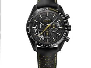ساعه من OMEGA 007 تعمل بعدادات بلون اسود وسير جلد اسود