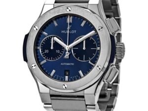 ساعه من Hublot تعمل بعدادات بلون ازرق وسير فضي من المعدن
