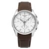 ساعه من tissot تعمل بعدادات بلون ابيض وسير بنى من الجلد