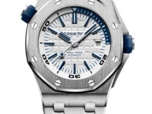 ساعه منِAudemars Piguet تعمل بعدادات بلون ابيض وسير ابيض من المطاط
