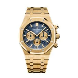 ساعه منِ Audemars Piguet تعمل بعدادات بلون ازرق وسير ذهبي  من الستانليستيل