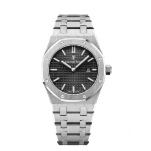 ساعة ِAudemars Piguet تعمل بعدادات بلون اسود وسير فضى من المعدن