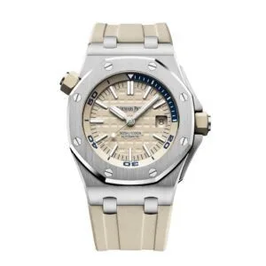 ساعةِAudemars Piguet تعمل بعدادات بلون أبيض وسير ابيض  من المطاط