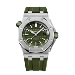ساعةِAudemars Piguet تعمل بعدادات بلون اخضر  وسير اخضر  من المطاط