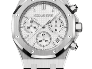 ساعة ِAudemars Piguet تعمل بعدادات بلون ابيض وسير فضي من المعدن