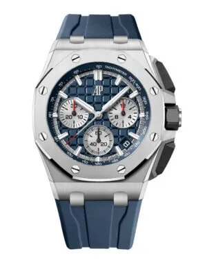 ساعةِAudemars Piguet تعمل بعدادات بلون ازرق وسير ازرق من المطاط