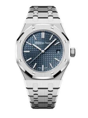 ساعة ِAudemars Piguet تعمل بعدادات بلون ازرق وسير فضى من المعدن