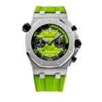 ساعه منِAudemars Piguet تعمل بعدادات بلون اخضر وسير اخضر  من المطاط