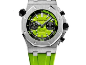 ساعه منِAudemars Piguet تعمل بعدادات بلون اخضر وسير اخضر  من المطاط