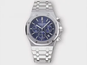 ساعةِAudemars Piguet تعمل بعدادات بلون ازرق وسير فضى من المعدن