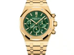 ساعة ِAudemars Piguet تعمل بعدادات بلون اخضر وسير دهبي  من المعدن