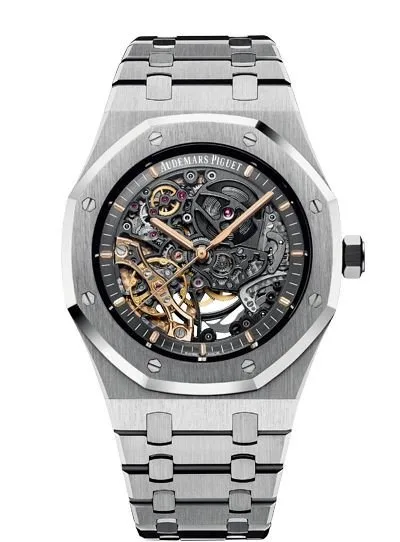 ساعة ِAudemars Piguet تعمل بعدادات بلون اسود وسير فضى من المعدن ساعة ِAudemars Piguet تعمل بعدادات بلون اسود وسير فضى من المعدن