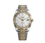 ساعة رولكس Datejust هاي كوبي بمينا أبيض وسوار فضي وذهبي 41 مم