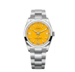 ساعة رولكس Oyster Perpetual هاي كوبي بمينا أصفر وسوار فضي 36 مم