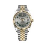 ساعة رولكس Datejust هاي كوبي بمينا رمادي وأخضر وسوار فضي وذهبي 41 مم