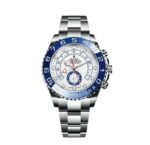 ساعة رولكس Yacht-Master II هاي كوبي بمينا أبيض وإطار أزرق وسوار فضي 44 مم