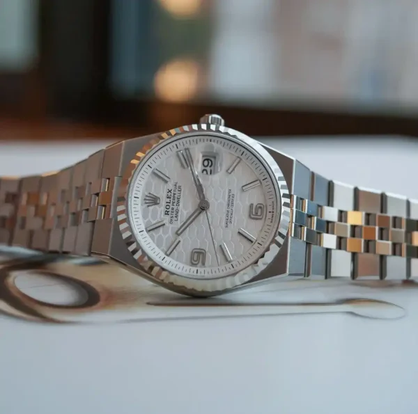 img_5845_11zon ساعة رولكس لاند دويلر للرجال استيك فضي مينا بيضاء