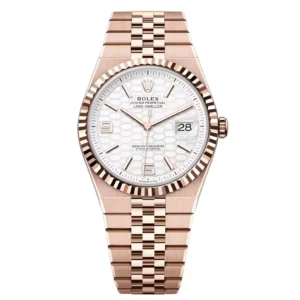 ساعة رولكس لاند دويلر للرجال روز جولد مينا بيضا