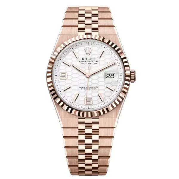 m127335-0001-1_11zon ساعة رولكس لاند دويلر للرجال روز جولد مينا بيضا