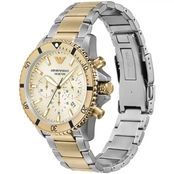 ساعة امبريو ارماني استيك معدن – فخامة فضي × ذهبي بإطلالة راقية