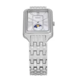 ⁦ساعة فوسيل حريمي استيك معدن فضي – مينا فضي لؤلؤية مع مؤشر شمسي قمري⁩ - الصورة ⁦7⁩