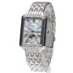 ⁦ساعة فوسيل حريمي استيك معدن فضي – مينا فضي لؤلؤية مع مؤشر شمسي قمري⁩ - الصورة ⁦6⁩