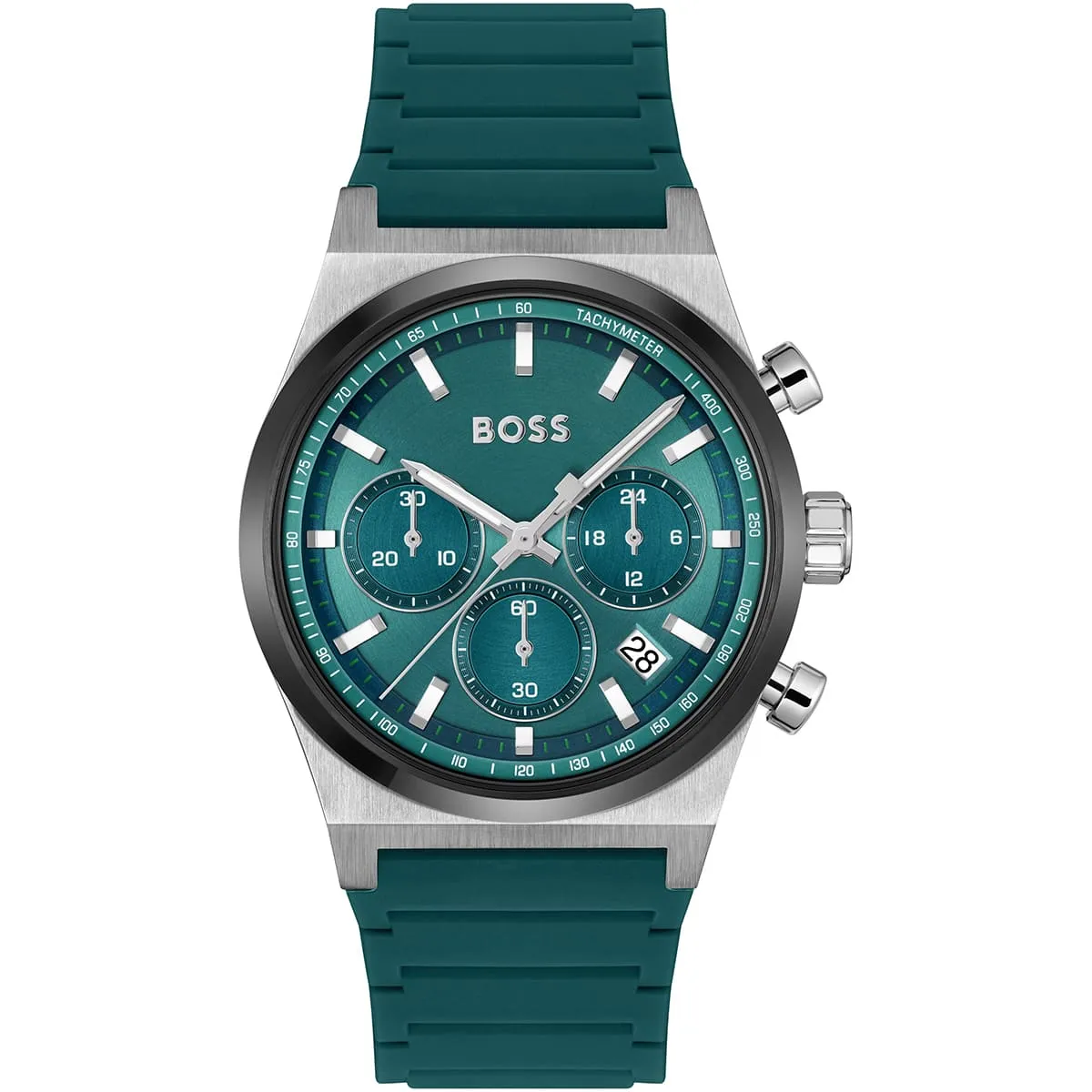 1514244-hugo-boss-watch-men-green-dial-rubber-strap-quartz-battery-analog-chronograph-candor ساعة هوجو بوس Candor 1514244 رجالي أخضر بسير سيليكون