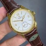 ⁦ساعة رولكس Perpetual 1908 مينا أبيض بحزام جلد بني⁩ - الصورة ⁦5⁩