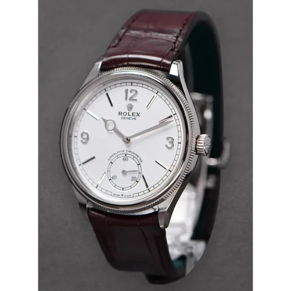 ساعة رولكس 1908 الكلاسيكية - ميناء أبيض وسوار جلدي بني - الإصدار الأرقى (High Mirror Quality)