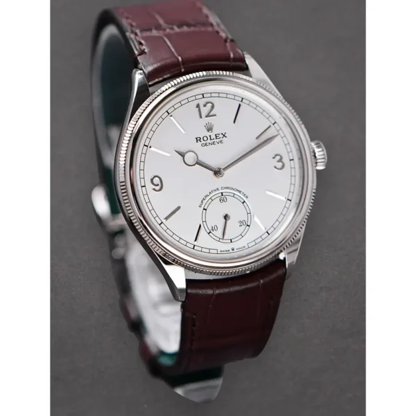 ساعة رولكس 1908 الكلاسيكية - ميناء أبيض وسوار جلدي بني - الإصدار الأرقى (High Mirror Quality)