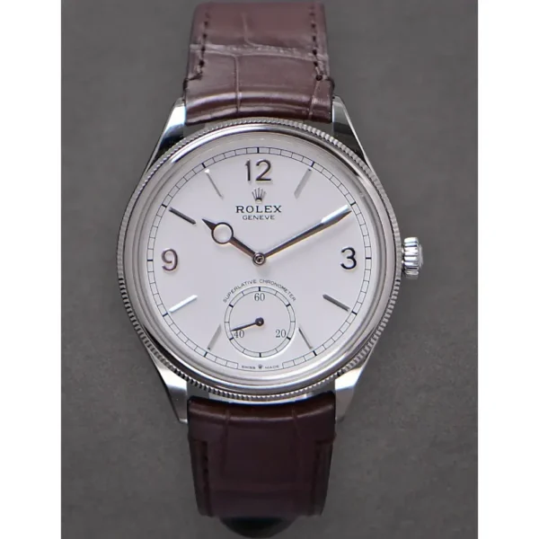 ساعة رولكس 1908 الكلاسيكية - ميناء أبيض وسوار جلدي بني - الإصدار الأرقى (High Mirror Quality)