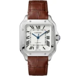 ساعة كارتييه Cartier رجالي بميناء أبيض وسير جلد بني